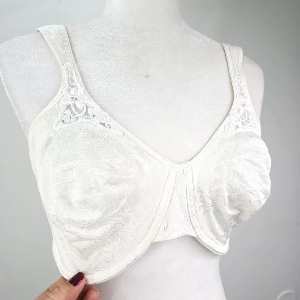 VTG Playtex Secrets Bra White Floral Cotton Underwire Full Coverage Bra 4415